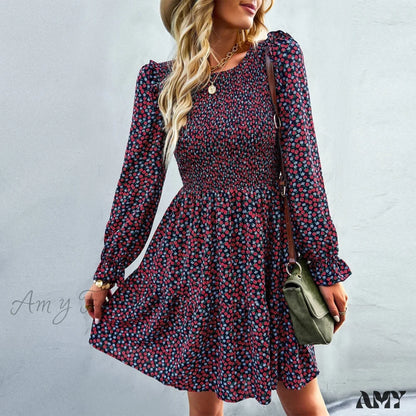 Amy Fashion - O-Neck Long Sleeve All Match A Line Dresses