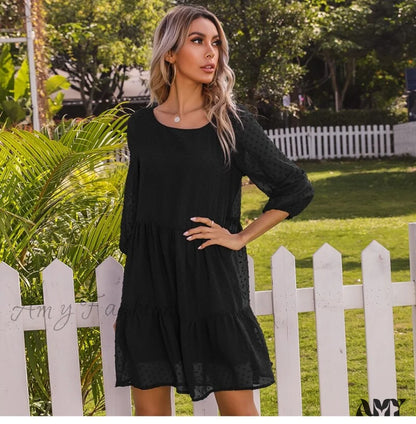 Amy Fashion - O Neck Three Quarter Sleeve Solid Loose Party Dress