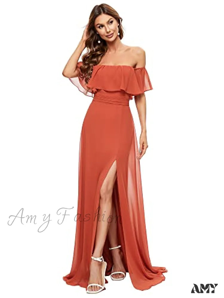 Amy Fashion - Off Shoulder Ruffle Party Side Split Beach Maxi Dress