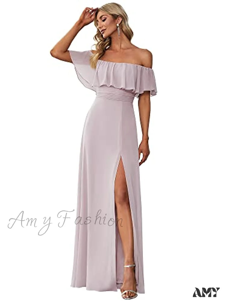 Amy Fashion - Off Shoulder Ruffle Party Side Split Beach Maxi Dress