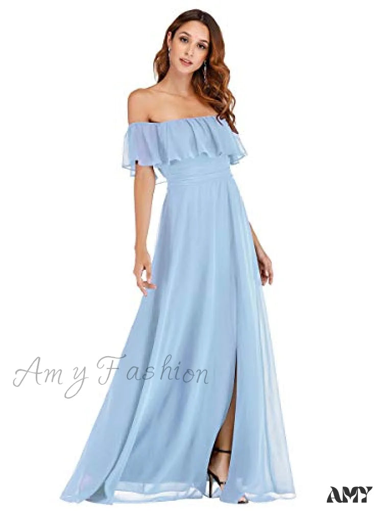 Amy Fashion - Off Shoulder Ruffle Party Side Split Beach Maxi Dress