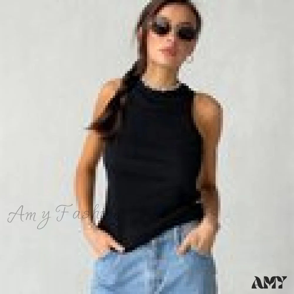 Amy Fashion - Off Shoulder Sexy Crop Tube Tank Summer Basic Long Black / M