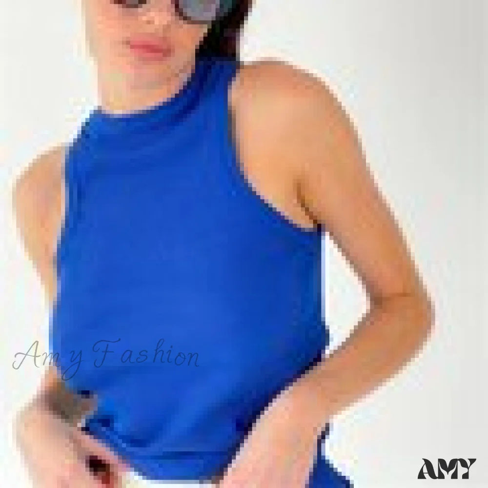 Amy Fashion - Off Shoulder Sexy Crop Tube Tank Summer Basic Long Blue / L