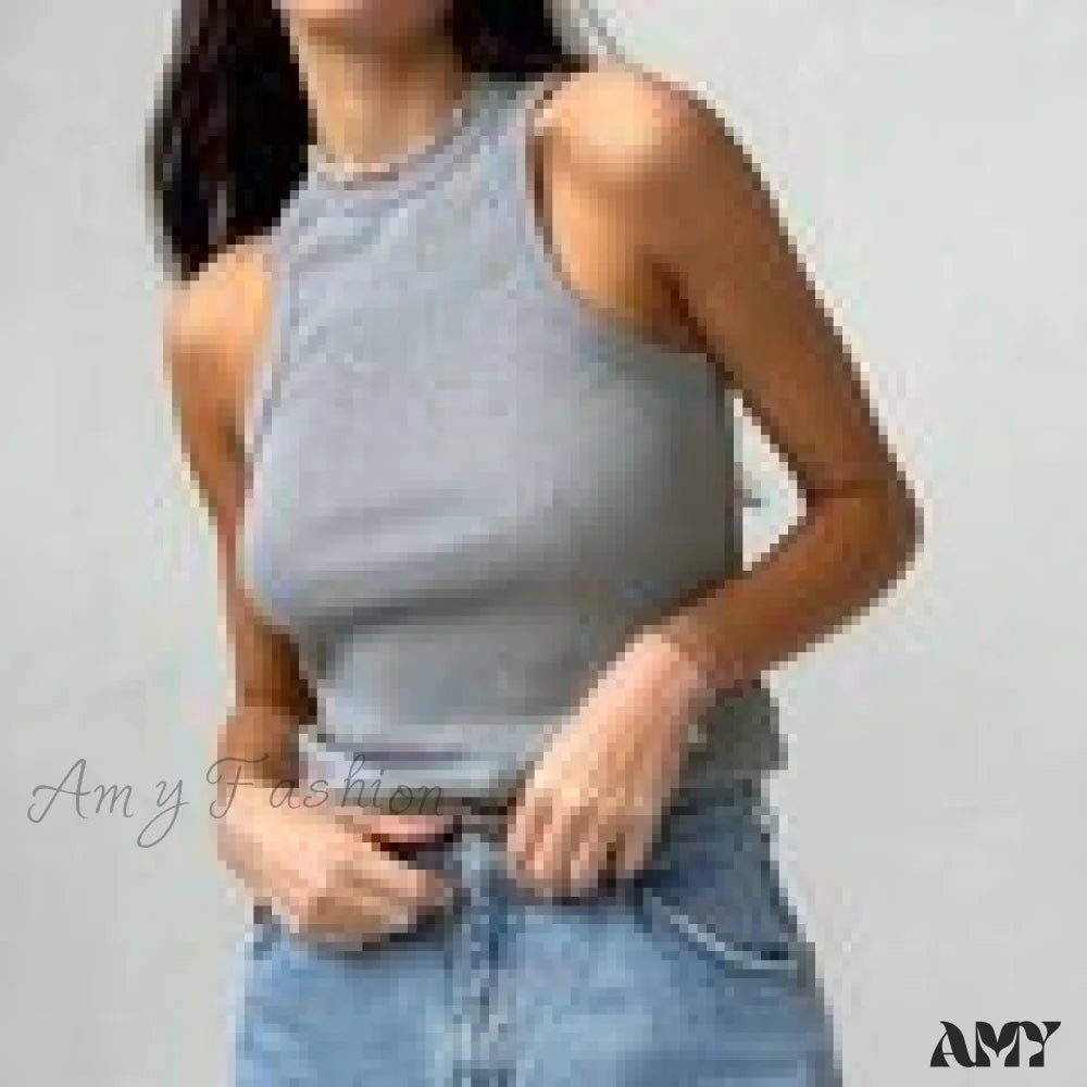Amy Fashion - Off Shoulder Sexy Crop Tube Tank Summer Basic Long Gray / S