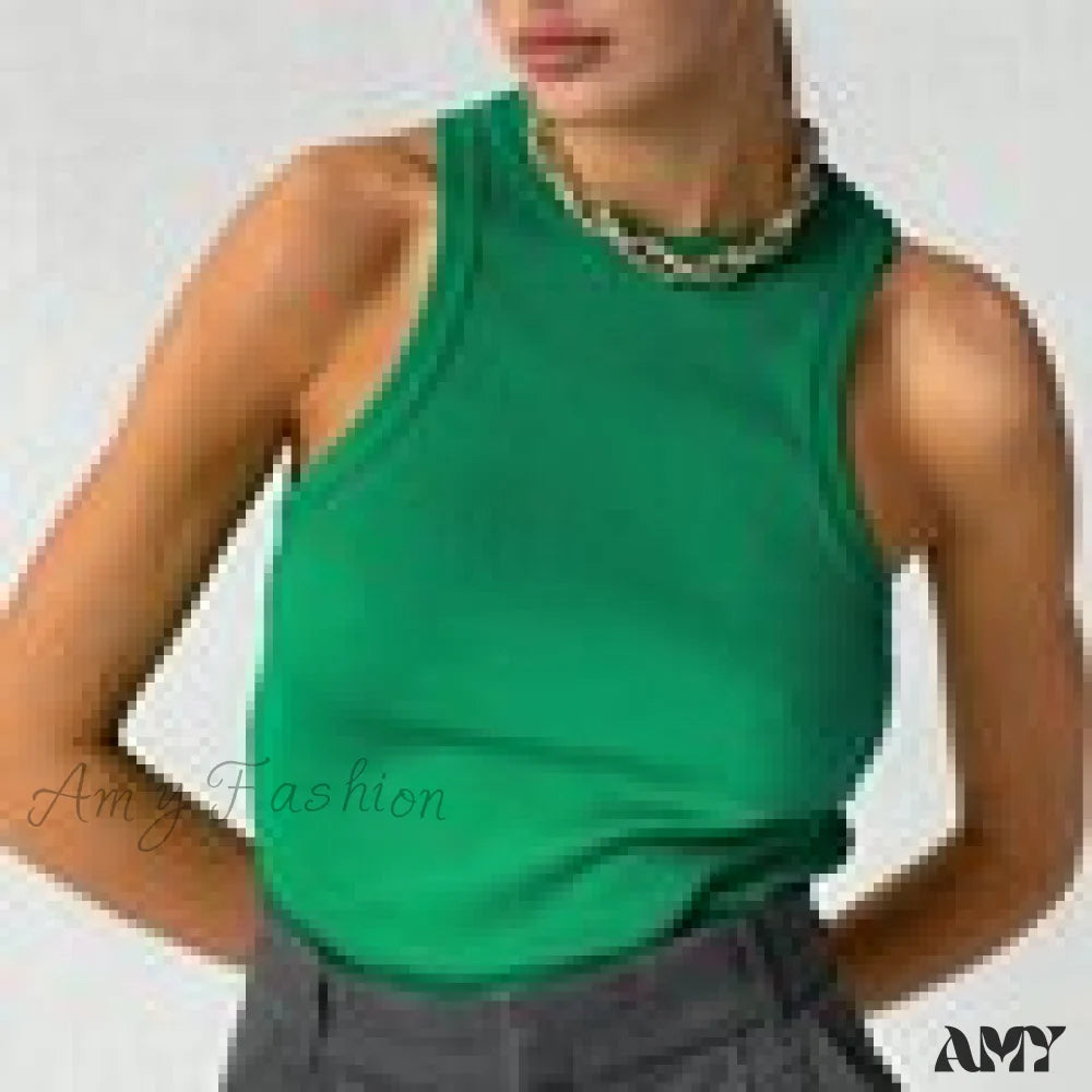 Amy Fashion - Off Shoulder Sexy Crop Tube Tank Summer Basic Long Green / S
