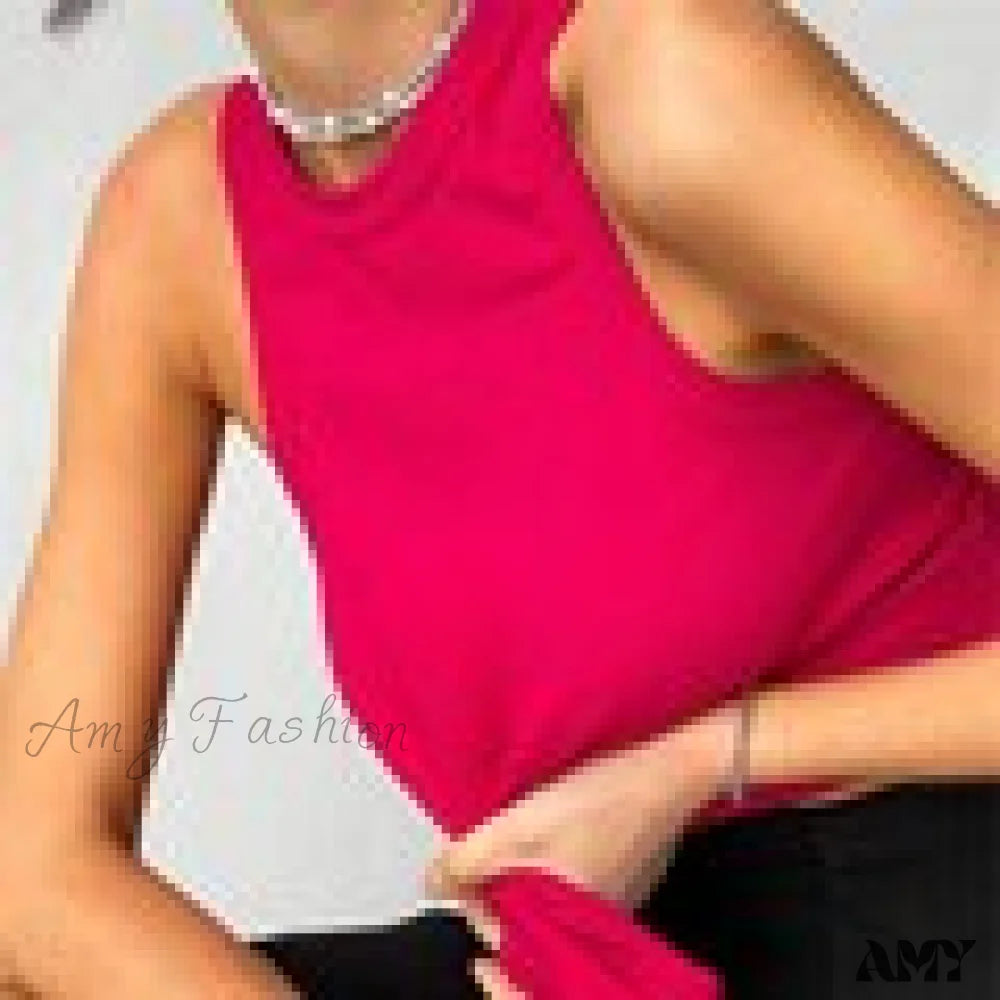 Amy Fashion - Off Shoulder Sexy Crop Tube Tank Summer Basic Long Rose Red / L