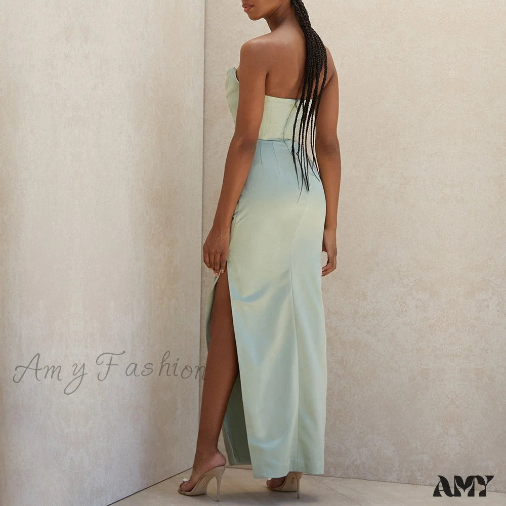 Amy Fashion - Off Shoulder Sleeveless Backless Side Split Dress