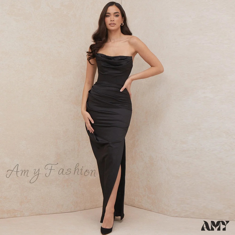 Amy Fashion - Off Shoulder Sleeveless Backless Side Split Dress
