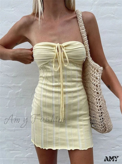 Amy Fashion - Off-Shoulder Stripe Knitting Bodycon Dress