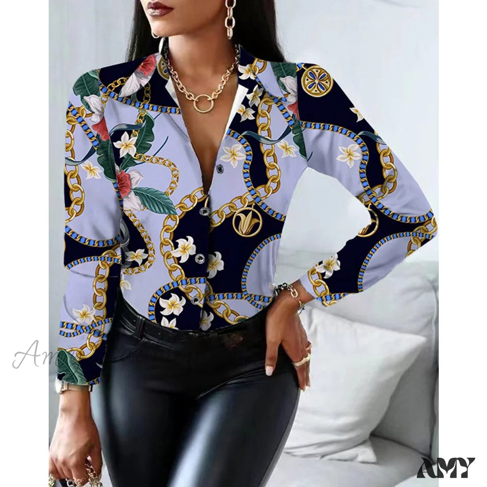 Amy Fashion - Office Lady Print Button Shirts 12 / S