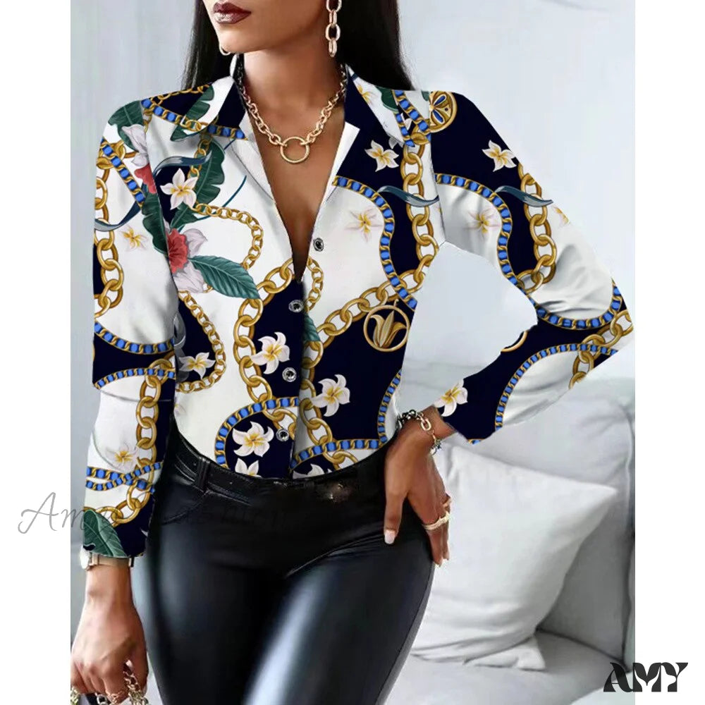 Amy Fashion - Office Lady Print Button Shirts 13 / S