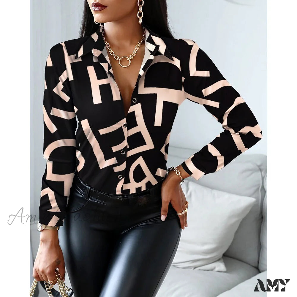 Amy Fashion - Office Lady Print Button Shirts 17 / S