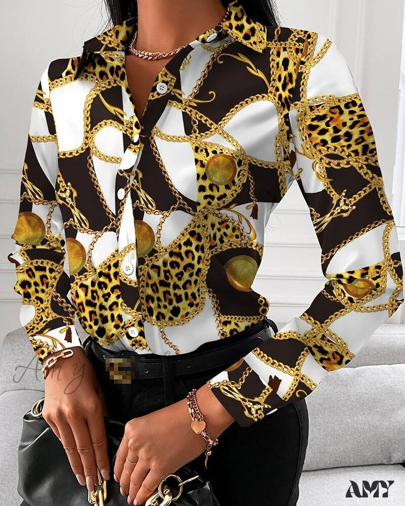 Amy Fashion - Office Lady Print Button Shirts 2 / S