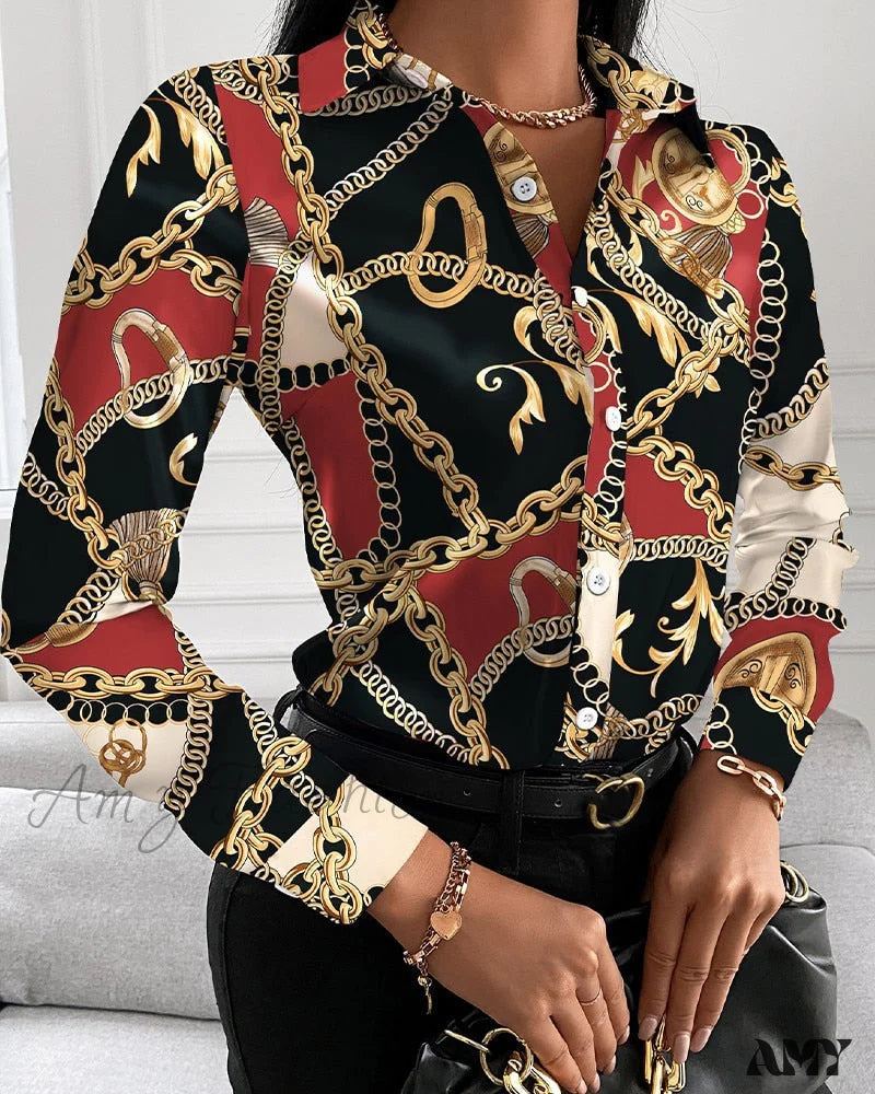 Amy Fashion - Office Lady Print Button Shirts 5 / S