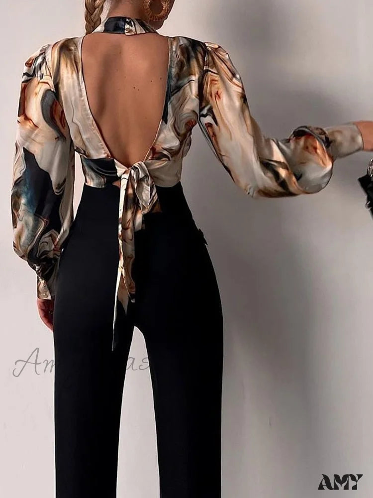 Amy Fashion - Office Ladyslim Stand Collar Long Sleeve Blouse