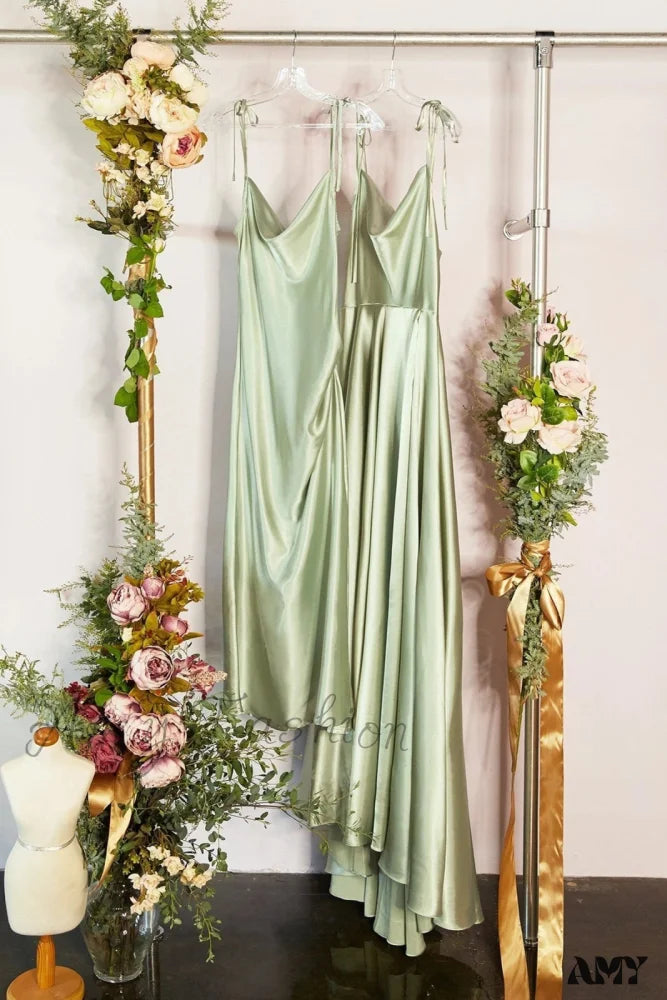 Amy Fashion - Open Back Sexy Side Slit Spaghetti Strap Evening Party Dress