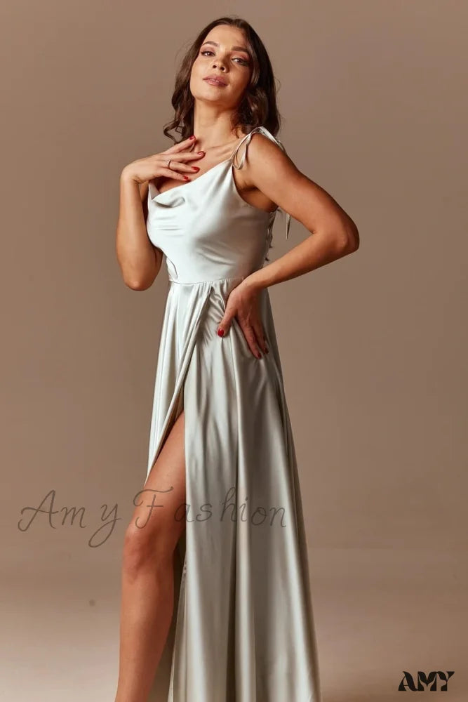 Amy Fashion - Open Back Sexy Side Slit Spaghetti Strap Evening Party Dress