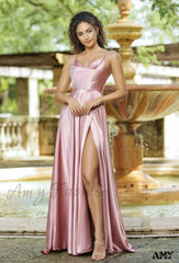 Amy Fashion - Open Back Sexy Side Slit Spaghetti Strap Evening Party Dress