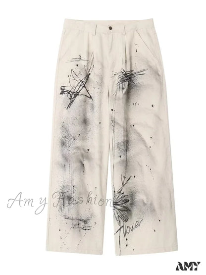 Amy Fashion - Original Speckler Artist Ink Graffiti Loose Straight Tube Casual Women’s Jean