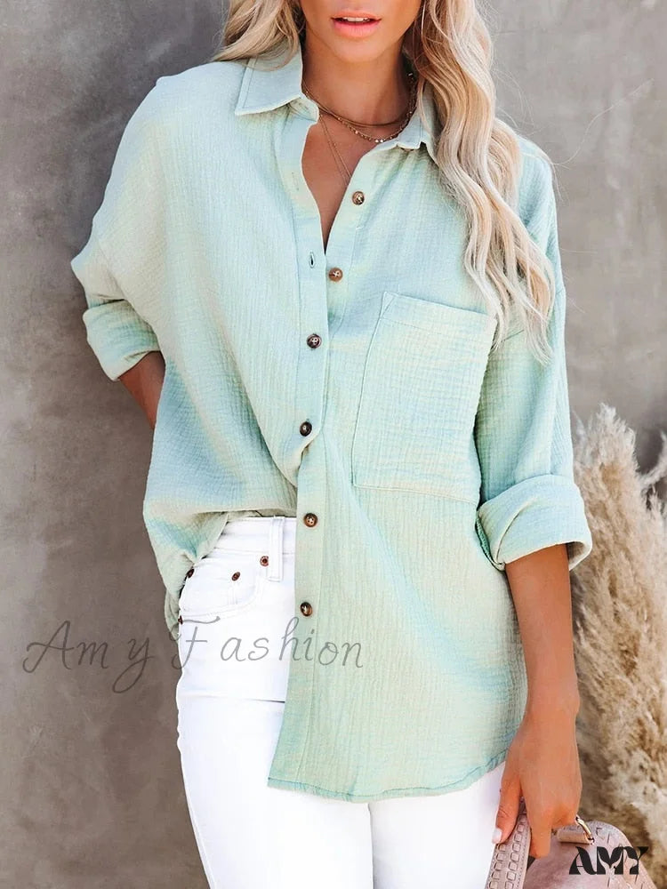 Amy Fashion - Oversize Turn Down Collar Elegant Blouses