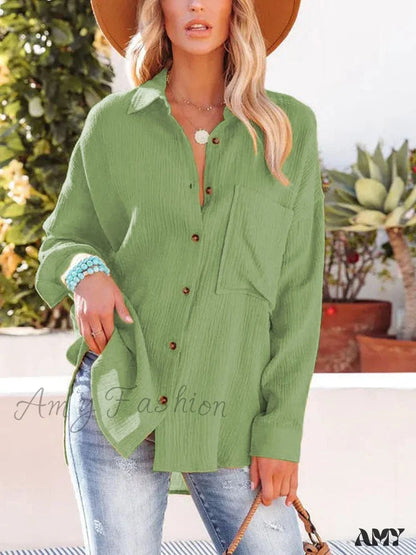 Amy Fashion - Oversize Turn Down Collar Elegant Blouses