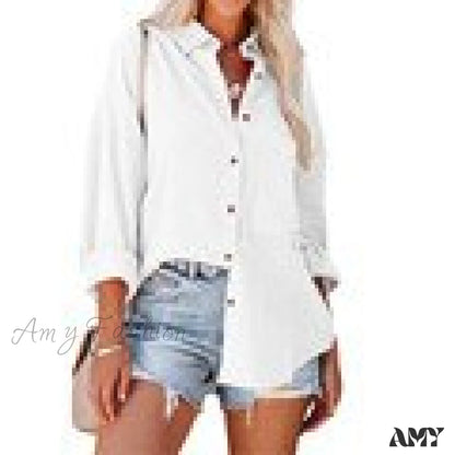 Amy Fashion - Oversize Turn Down Collar Elegant Blouses White / M