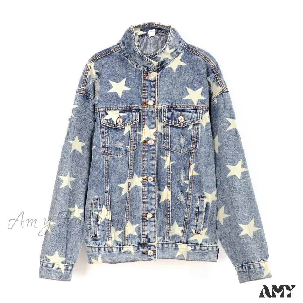 Amy Fashion - Oversized Blue Denim Jacket Beige / S