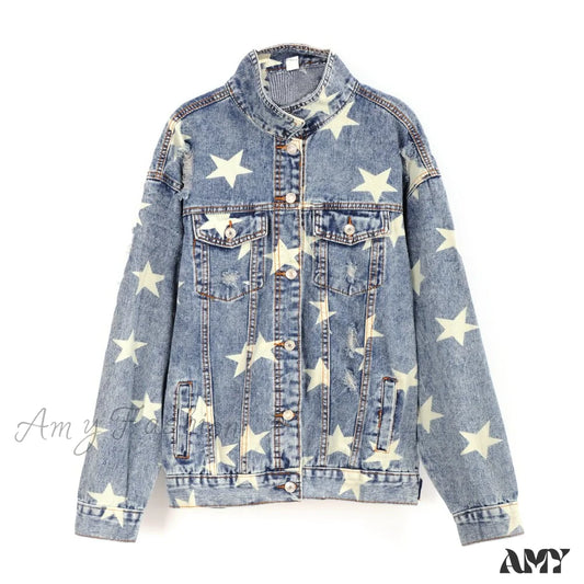 Amy Fashion - Oversized Blue Denim Jacket Beige / S