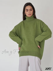 Amy Fashion - Oversized Casual Turtleneck Solid Color Pollover Sweater