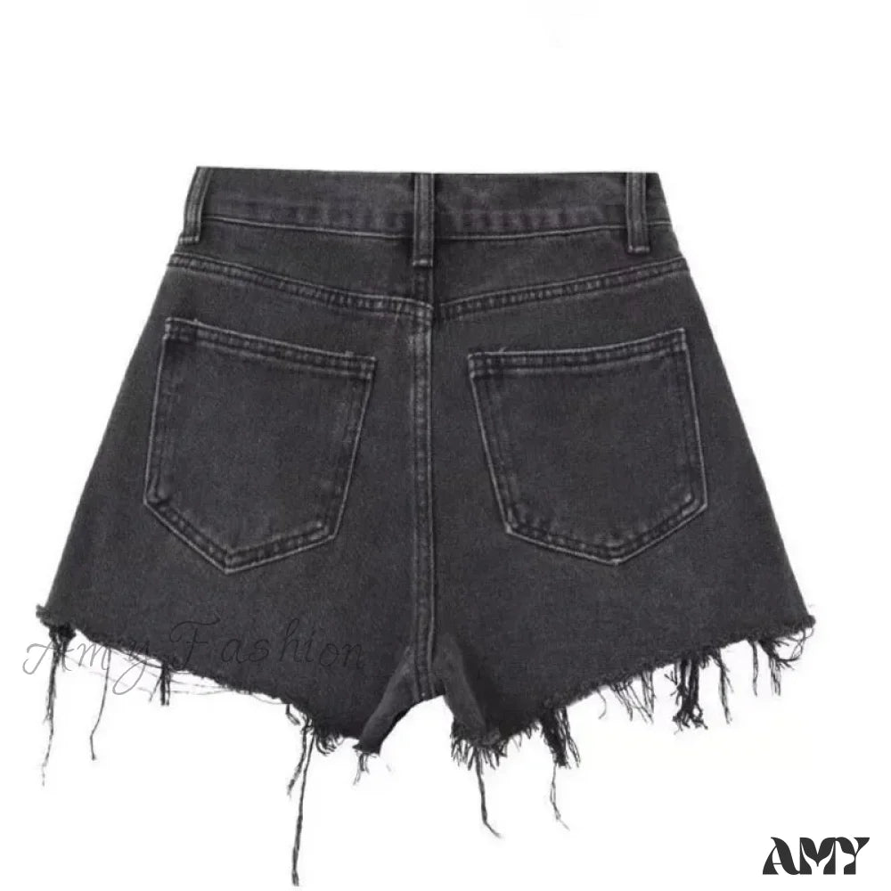 Amy Fashion - Oversized Loose And Slimming Black Summer High Waisted A-Line Hot Pants Jean