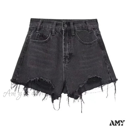 Amy Fashion - Oversized Loose And Slimming Black Summer High Waisted A-Line Hot Pants Jean