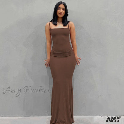 Amy Fashion - Party Club Ladies Bodycon Peach Hip Elegant Long Dresses