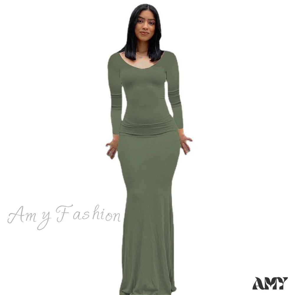 Amy Fashion - Party Club Ladies Bodycon Peach Hip Elegant Long Dresses