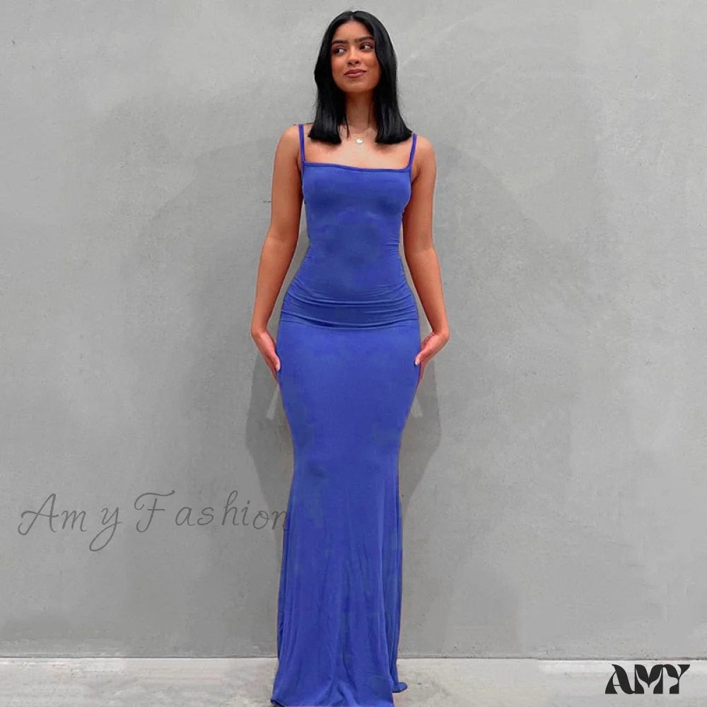 Amy Fashion - Party Club Ladies Bodycon Peach Hip Elegant Long Dresses Blue / Xs