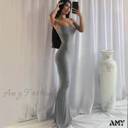 Amy Fashion - Party Club Ladies Bodycon Peach Hip Elegant Long Dresses Gray / Xs