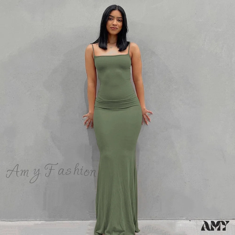 Amy Fashion - Party Club Ladies Bodycon Peach Hip Elegant Long Dresses Green / Xs