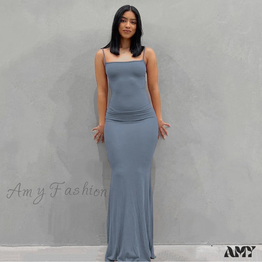 Amy Fashion - Party Club Ladies Bodycon Peach Hip Elegant Long Dresses Grey Blue / Xs