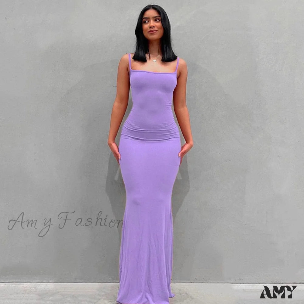 Amy Fashion - Party Club Ladies Bodycon Peach Hip Elegant Long Dresses Lavender / Xs