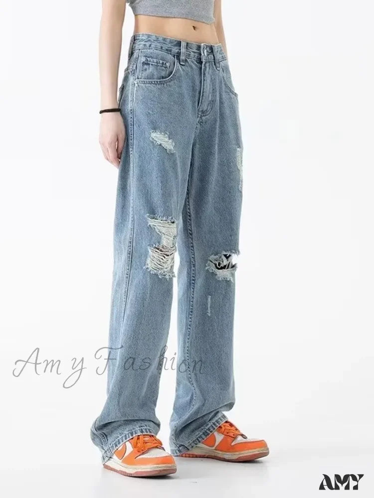 Amy Fashion - Perforated Jean Summer Thin High Street Trendy Brand Handsome And Loose Fitting