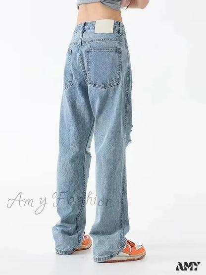 Amy Fashion - Perforated Jean Summer Thin High Street Trendy Brand Handsome And Loose Fitting