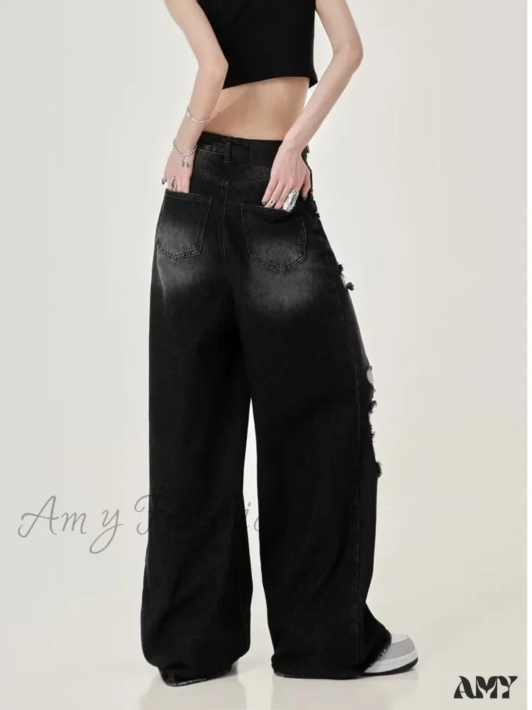 Amy Fashion - Perforated Women’s Summer New Ins Brand Straight Tube Loose Sweeping High Street Jean