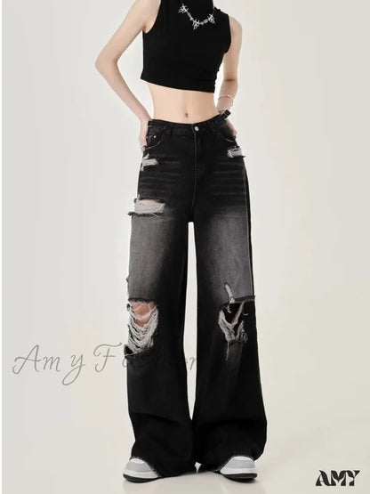 Amy Fashion - Perforated Women’s Summer New Ins Brand Straight Tube Loose Sweeping High Street