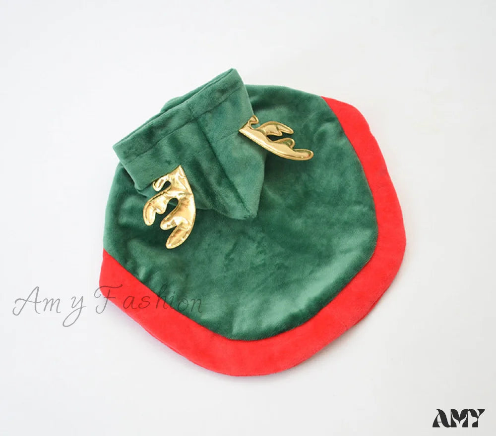 Amy Fashion - Pet Cat Dog Christmas Cloak Antlers Cape-Green / S