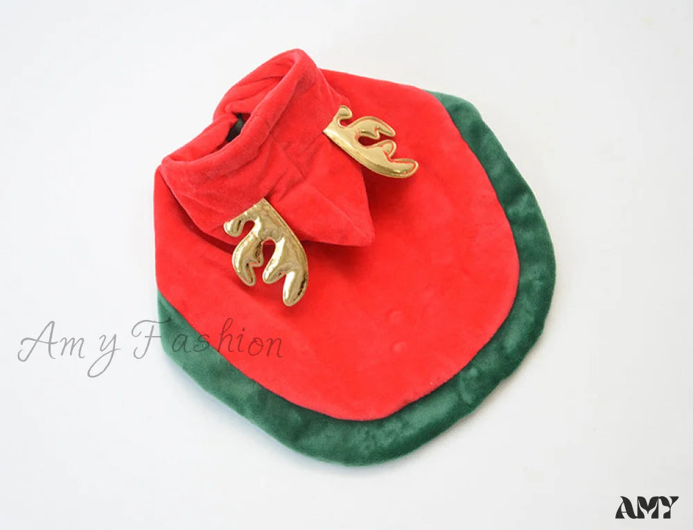 Amy Fashion - Pet Cat Dog Christmas Cloak Antlers Cape-Red / S