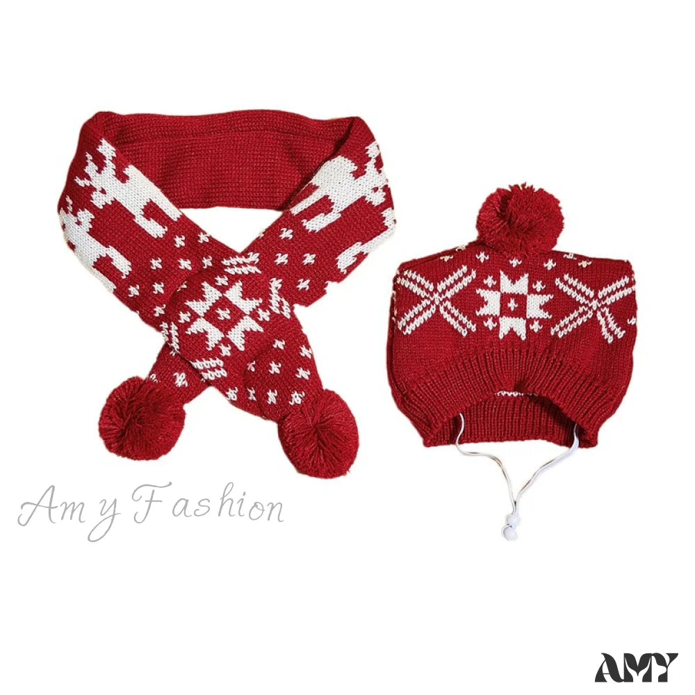 Amy Fashion - Pet Cat Dog Knitting Scarf Hat Set