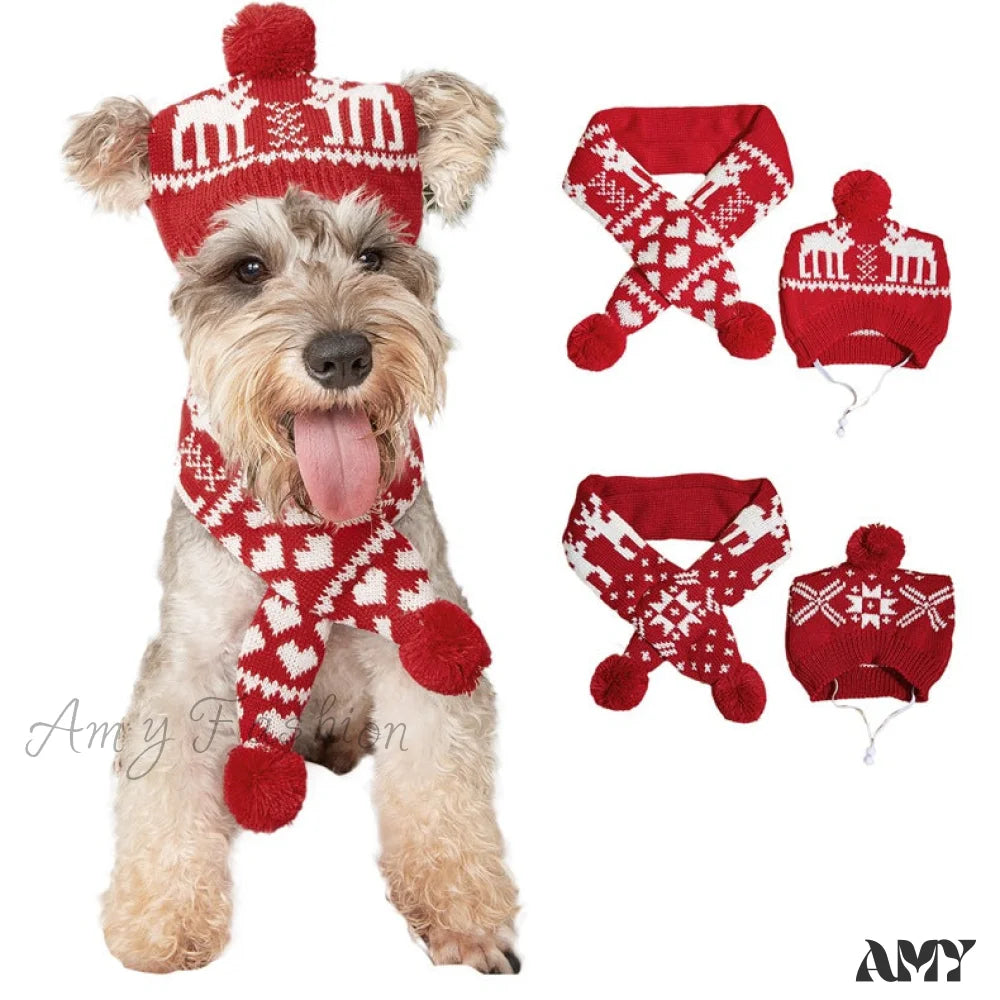 Amy Fashion - Pet Cat Dog Knitting Scarf Hat Set