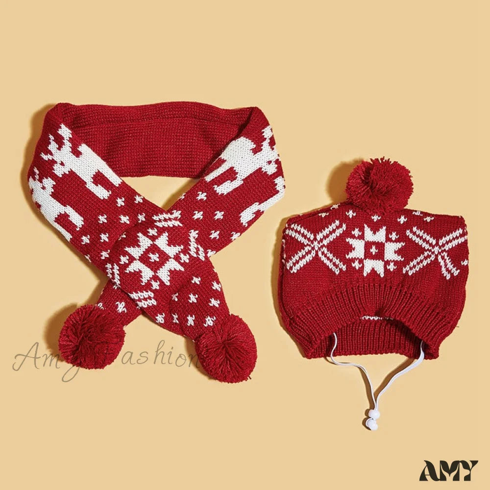 Amy Fashion - Pet Cat Dog Knitting Scarf Hat Set