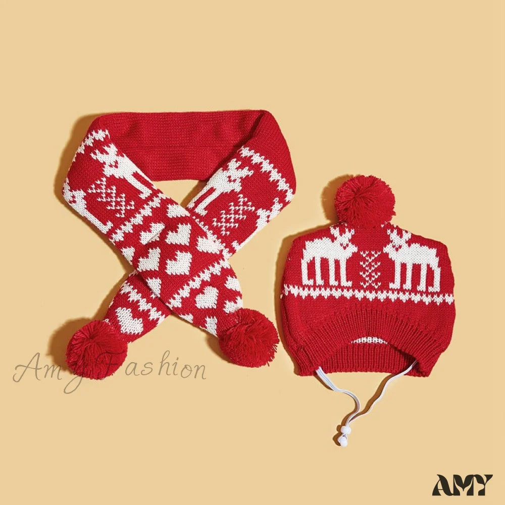Amy Fashion - Pet Cat Dog Knitting Scarf Hat Set