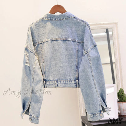 Amy Fashion - Pink Shiny Sequin Denim Jacket