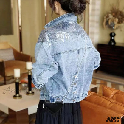 Amy Fashion - Pink Shiny Sequin Denim Jacket